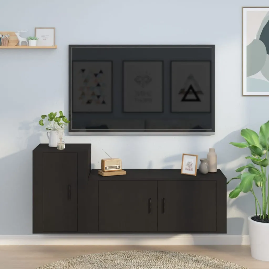 vidaXL Set Mobili Porta TV 2 pz Nero in Legno Multistrato