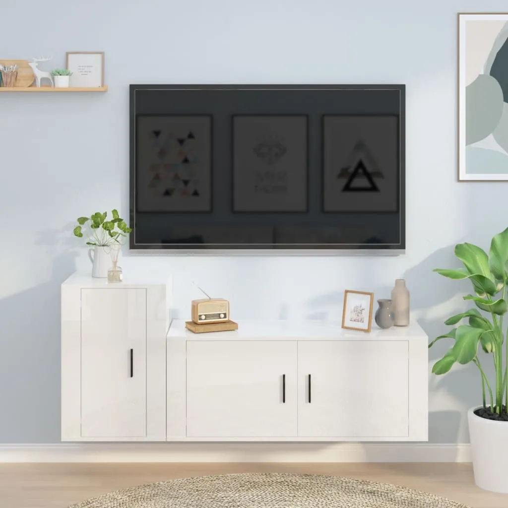 vidaXL Set di Mobili Porta TV 2 pz Bianco Lucido in Legno Multistrato