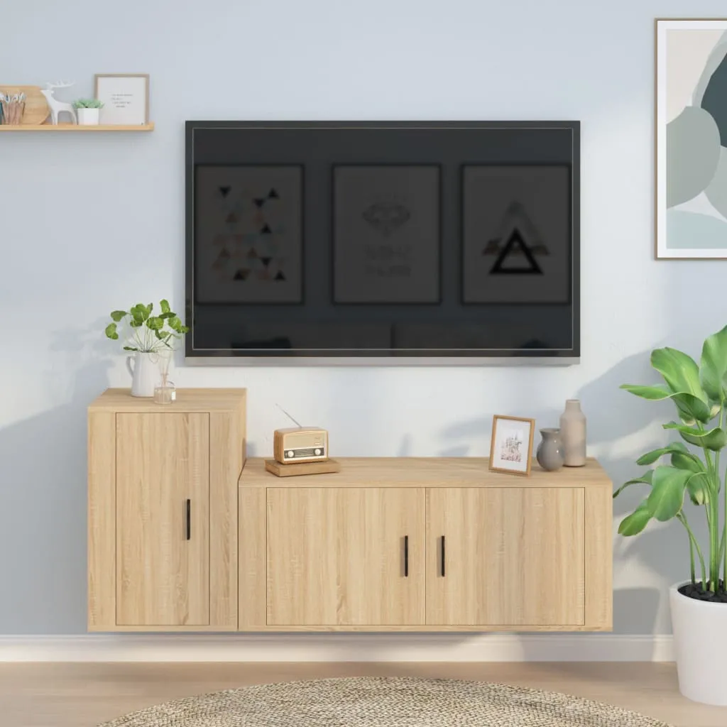 vidaXL Set di Mobili Porta TV 2 pz Rovere Sonoma in Legno Multistrato