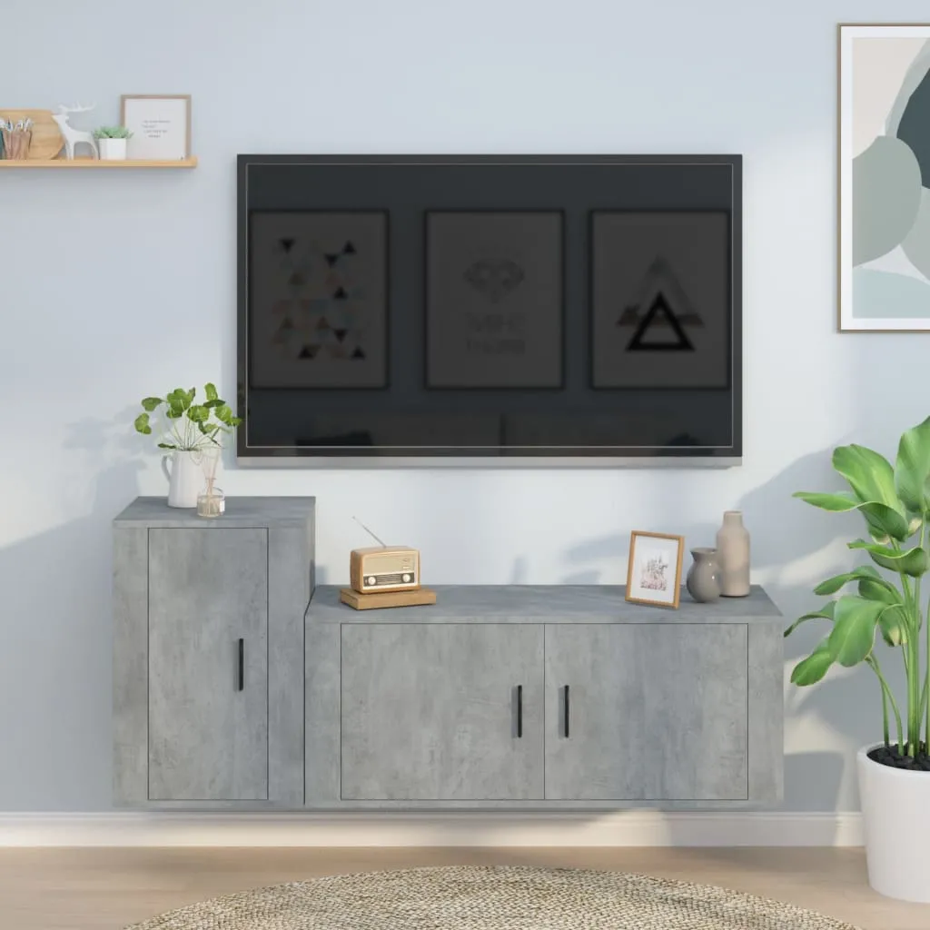 vidaXL Set di Mobili Porta TV 2 pz Grigio Cemento in Legno Multistrato