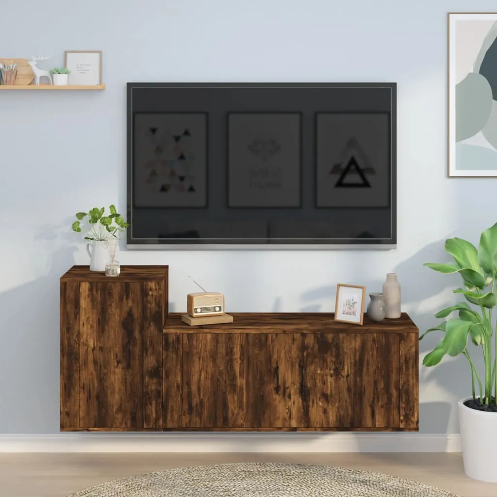 vidaXL Set Mobili Porta TV 2 pz Rovere Fumo in Legno Multistrato