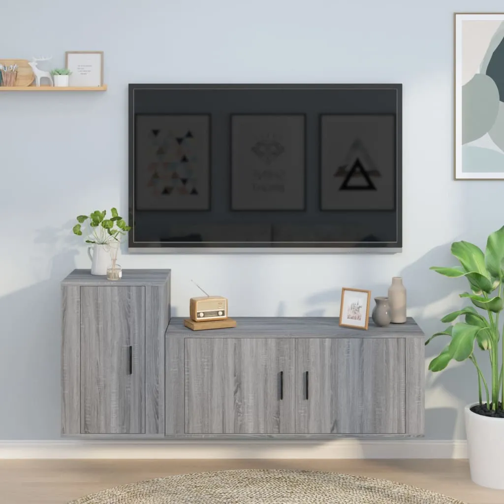 vidaXL Set Mobili Porta TV 2 pz Grigio Sonoma in Legno Multistrato