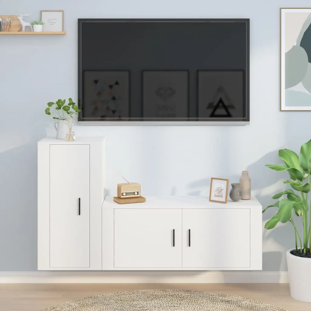 vidaXL Set di Mobili Porta TV 2 pz Bianco in Legno Multistrato