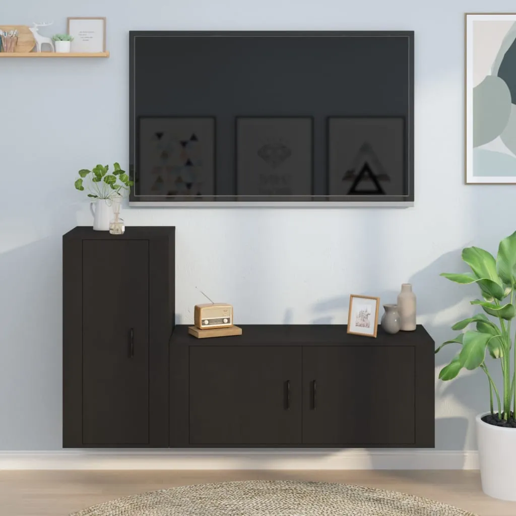 vidaXL Set Mobili Porta TV 2 pz Nero in Legno Multistrato