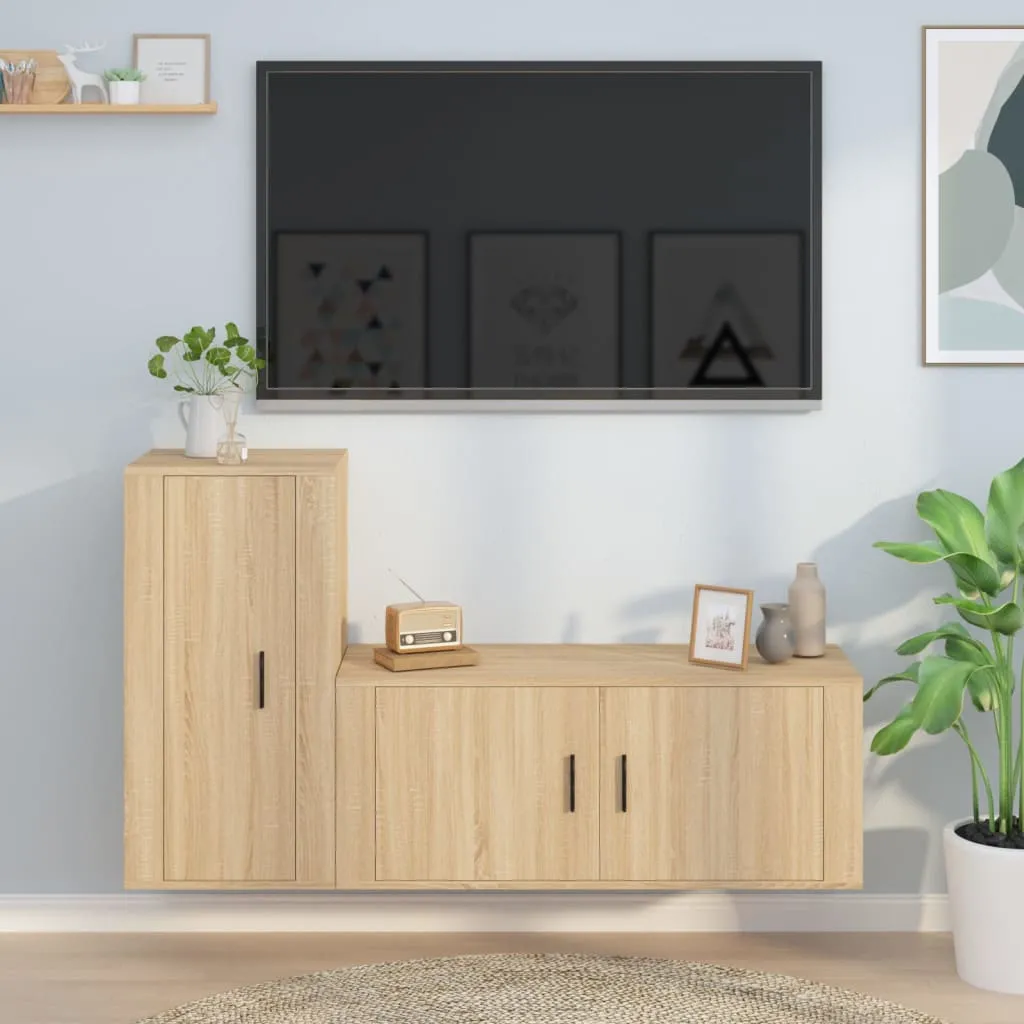 vidaXL Set di Mobili Porta TV 2 pz Rovere Sonoma in Legno Multistrato