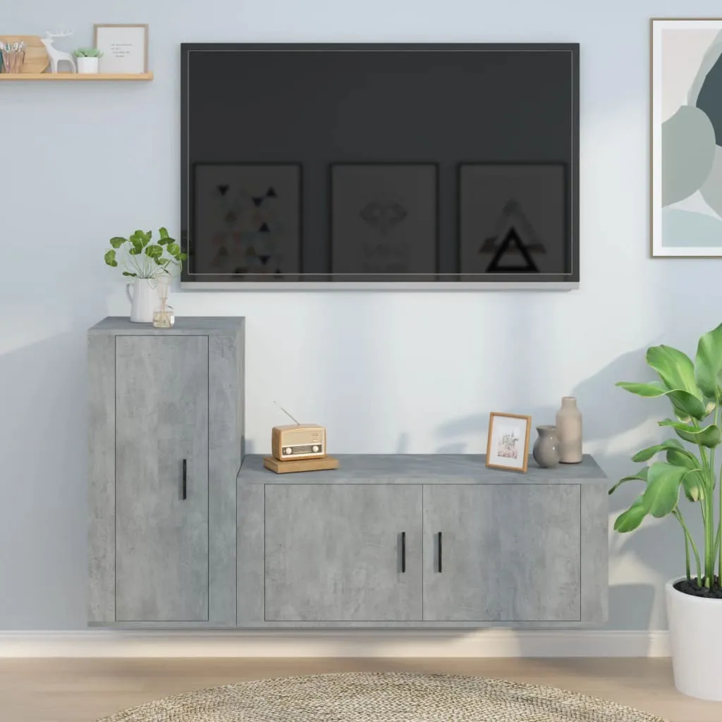 vidaXL Set di Mobili Porta TV 2 pz Grigio Cemento in Legno Multistrato