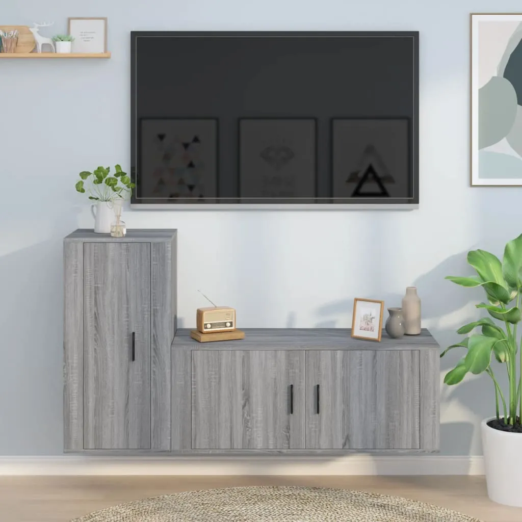 vidaXL Set Mobili Porta TV 2 pz Grigio Sonoma in Legno Multistrato