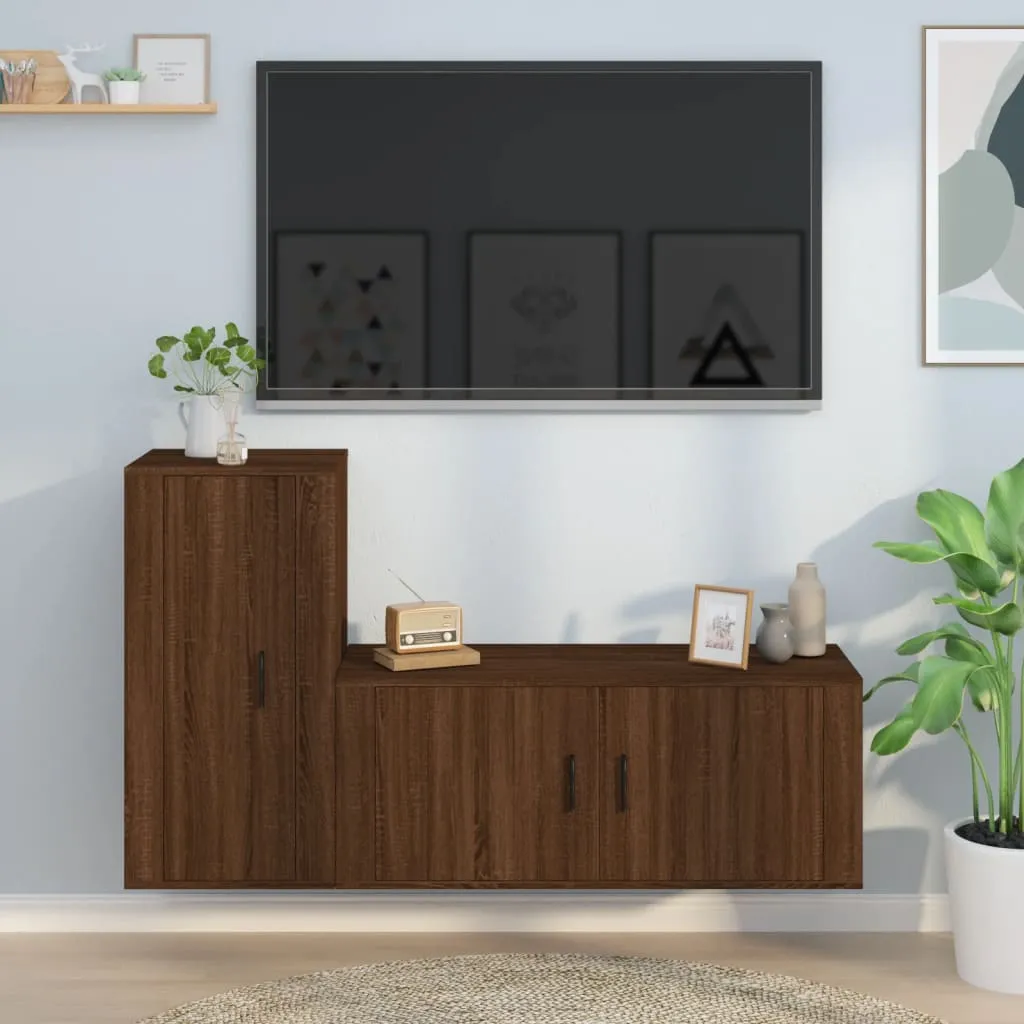 vidaXL Set Mobili Porta TV 2 pz Rovere Marrone in Legno Multistrato