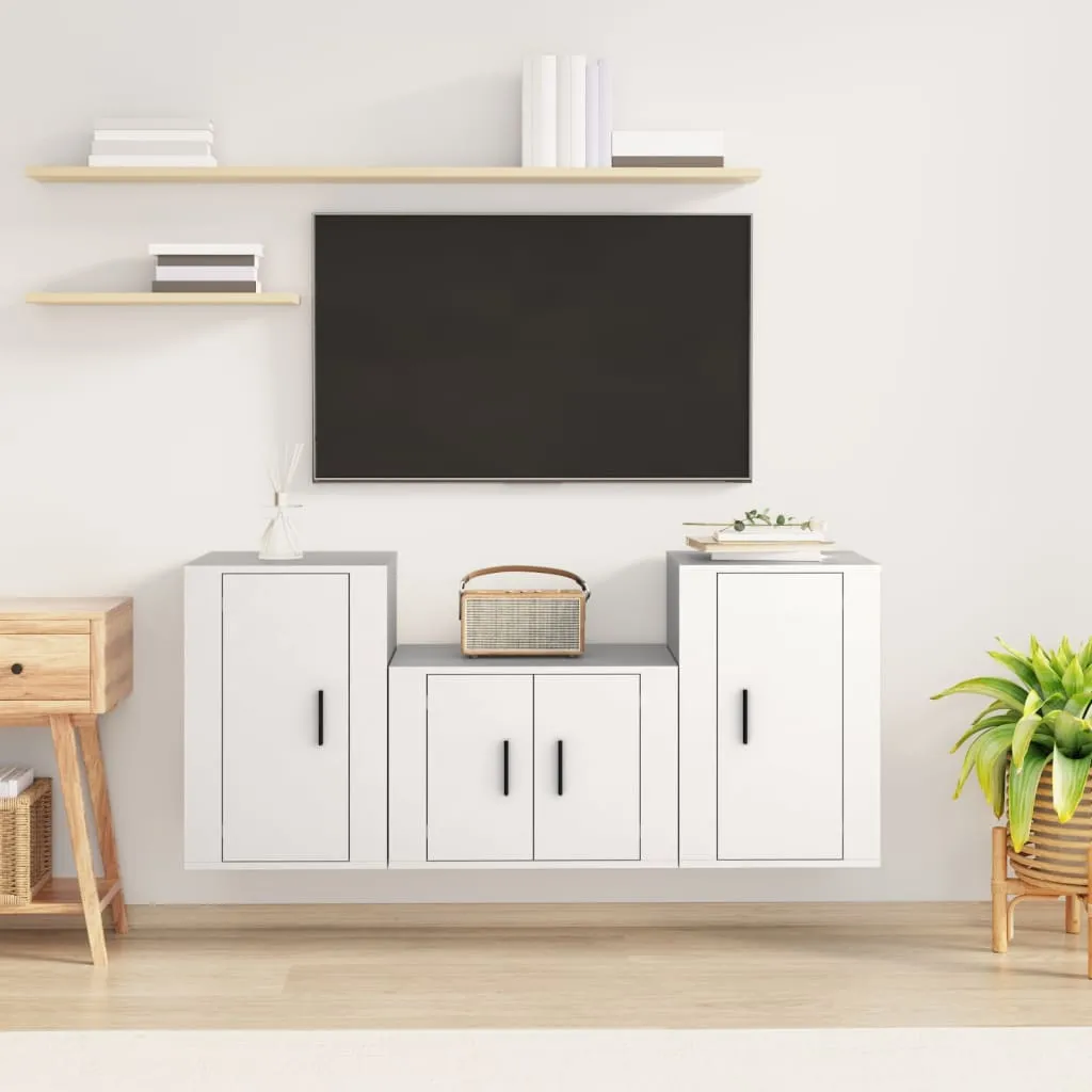 vidaXL Set Mobili Porta TV 3 pz Bianco in Legno Multistrato