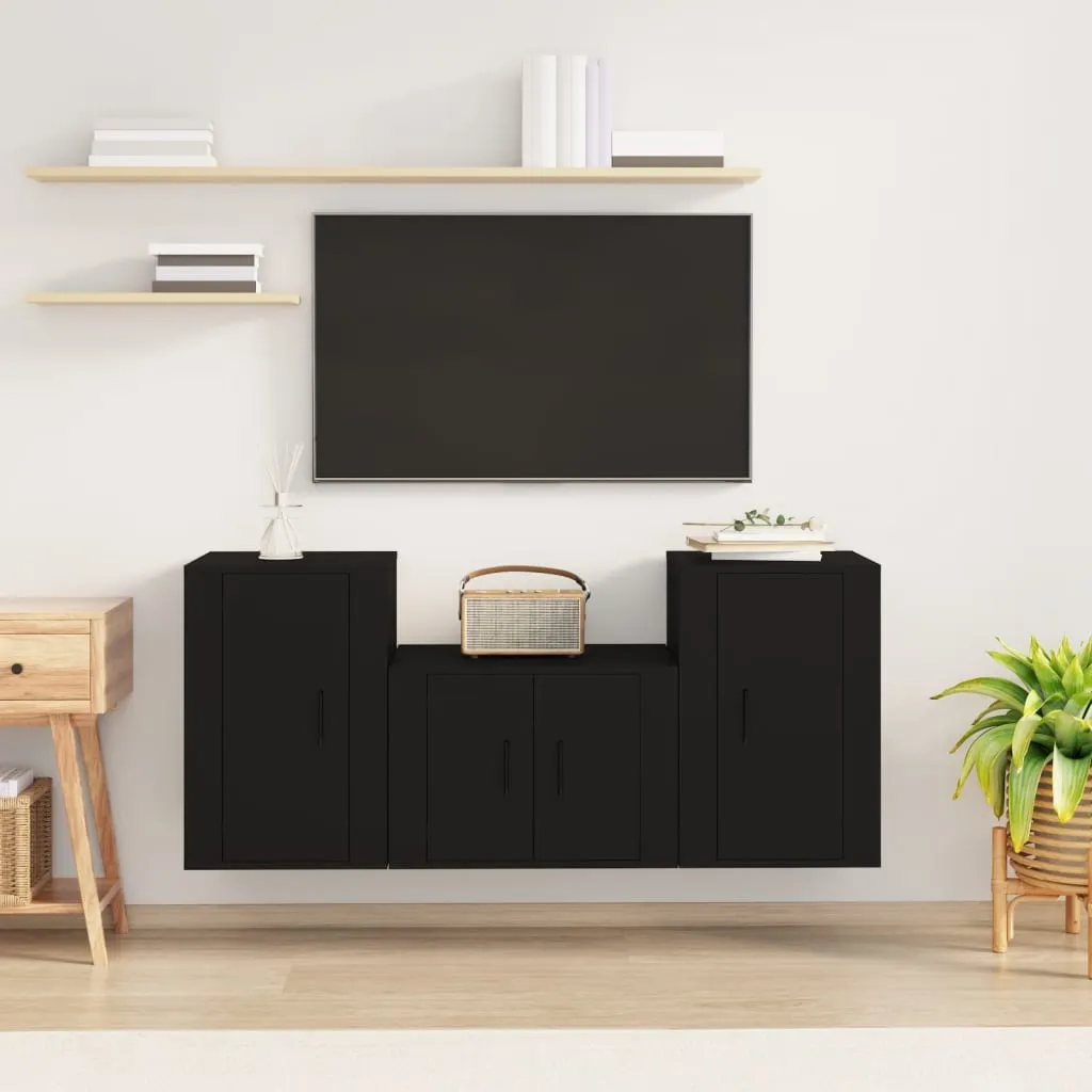 vidaXL Set Mobili Porta TV 3 pz Nero in Legno Multistrato