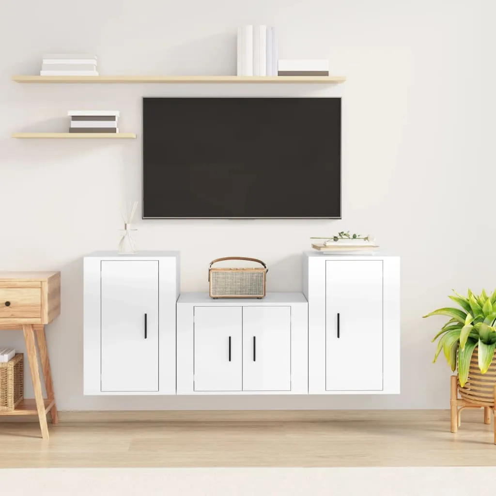 vidaXL Set Mobili Porta TV 3 pz Bianco Lucido in Legno Multistrato