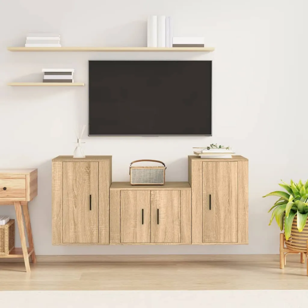 vidaXL Set di Mobili Porta TV 3 pz Rovere Sonoma in Legno Multistrato