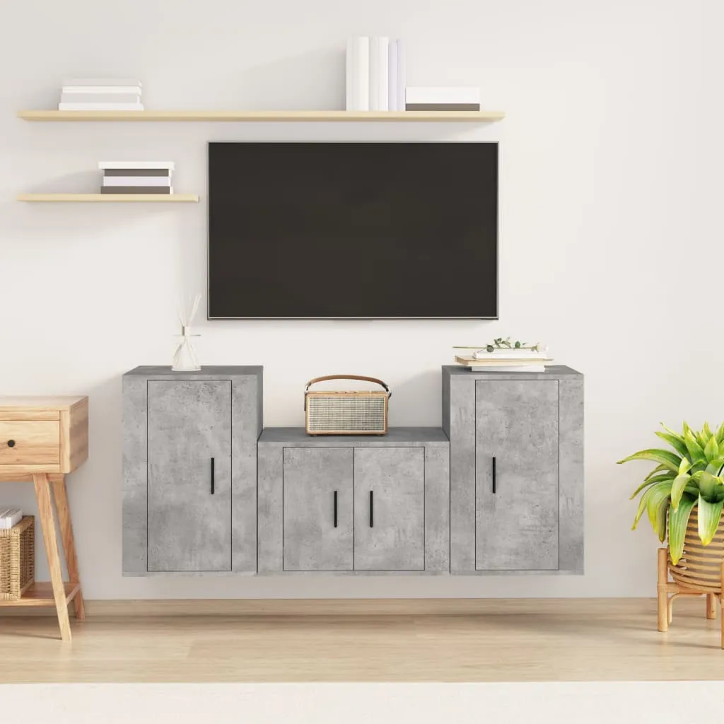 vidaXL Set di Mobili Porta TV 3 pz Grigio Cemento in Legno Multistrato