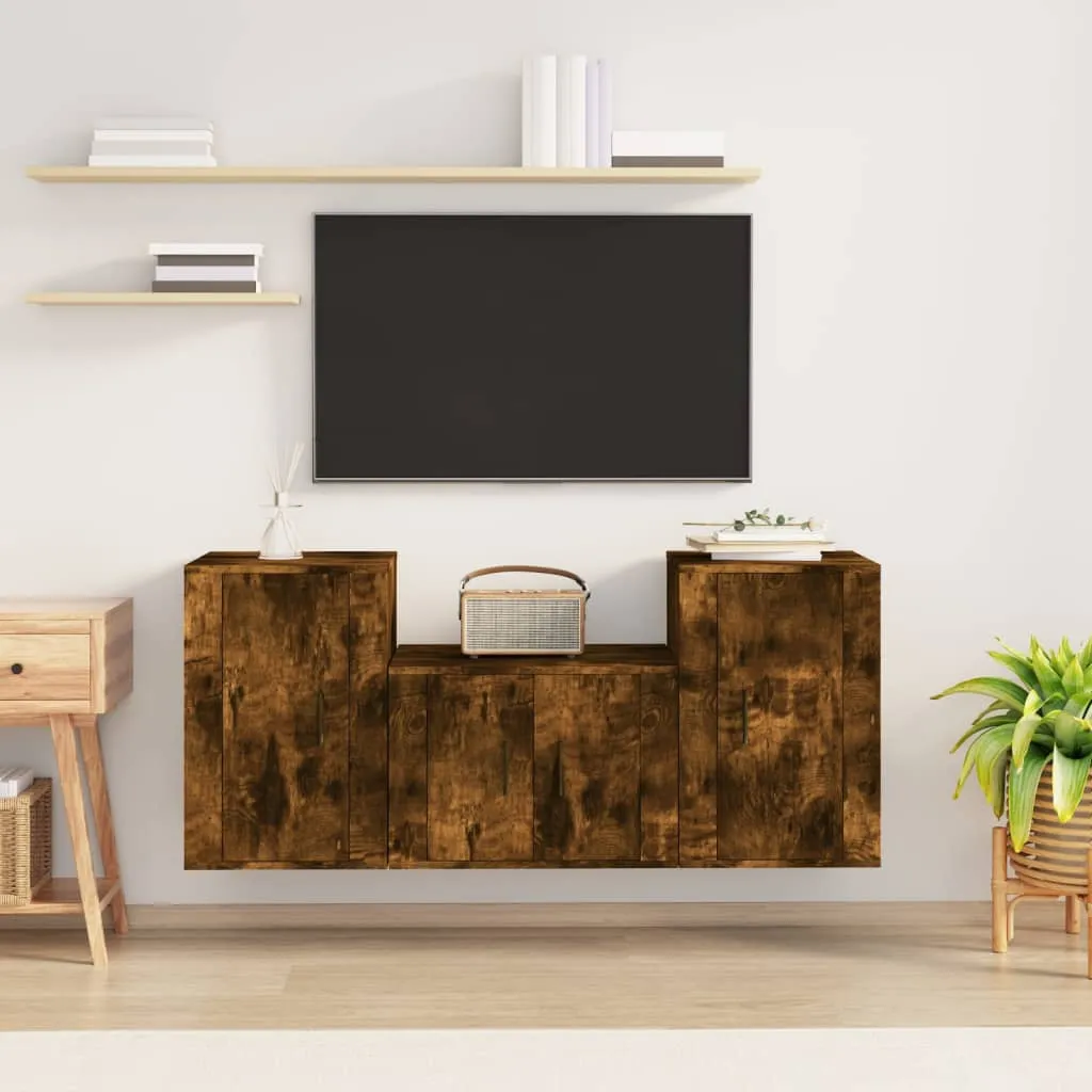 vidaXL Set Mobili Porta TV 3 pz Rovere Fumo in Legno Multistrato