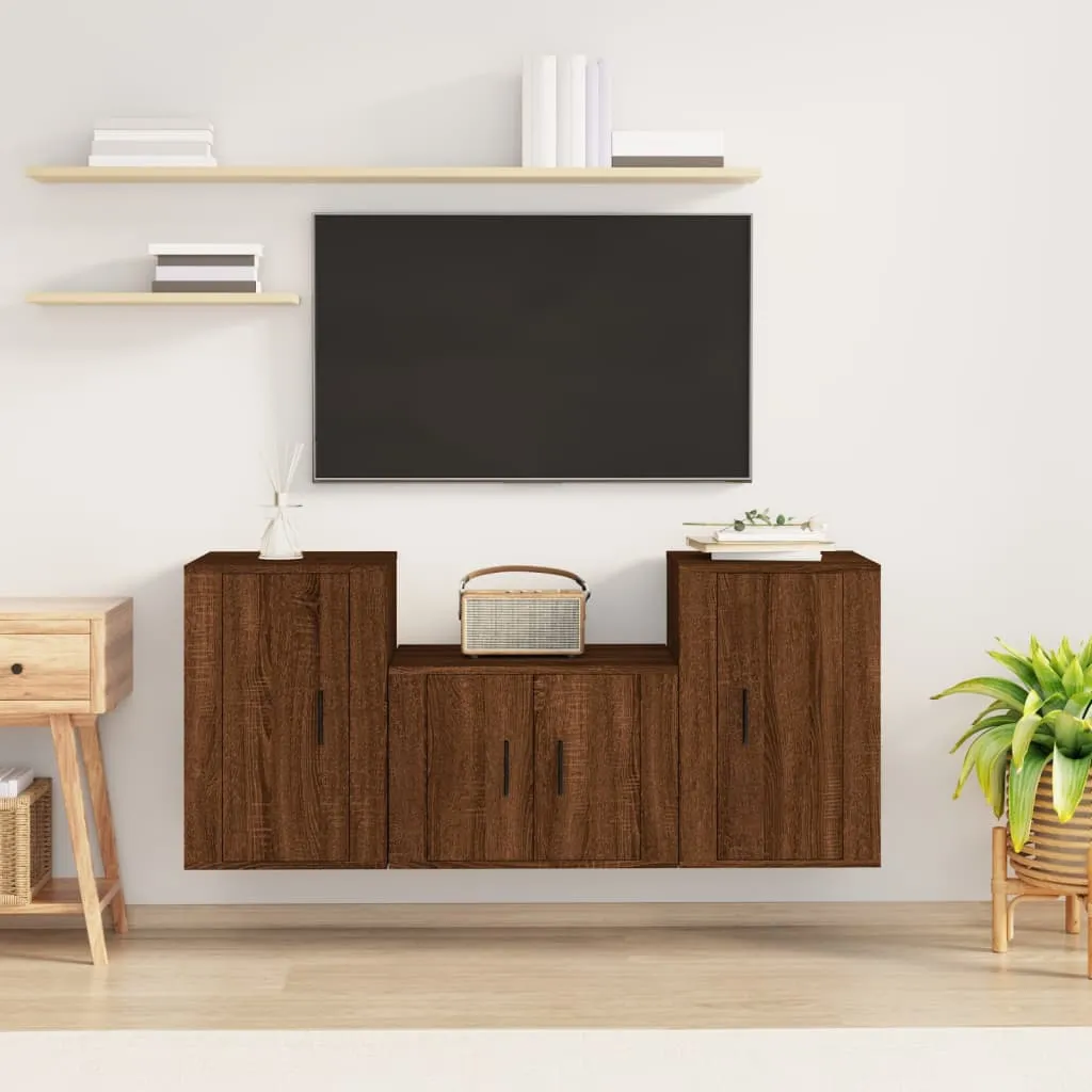 vidaXL Set Mobili Porta TV 3 pz Rovere Marrone in Legno Multistrato