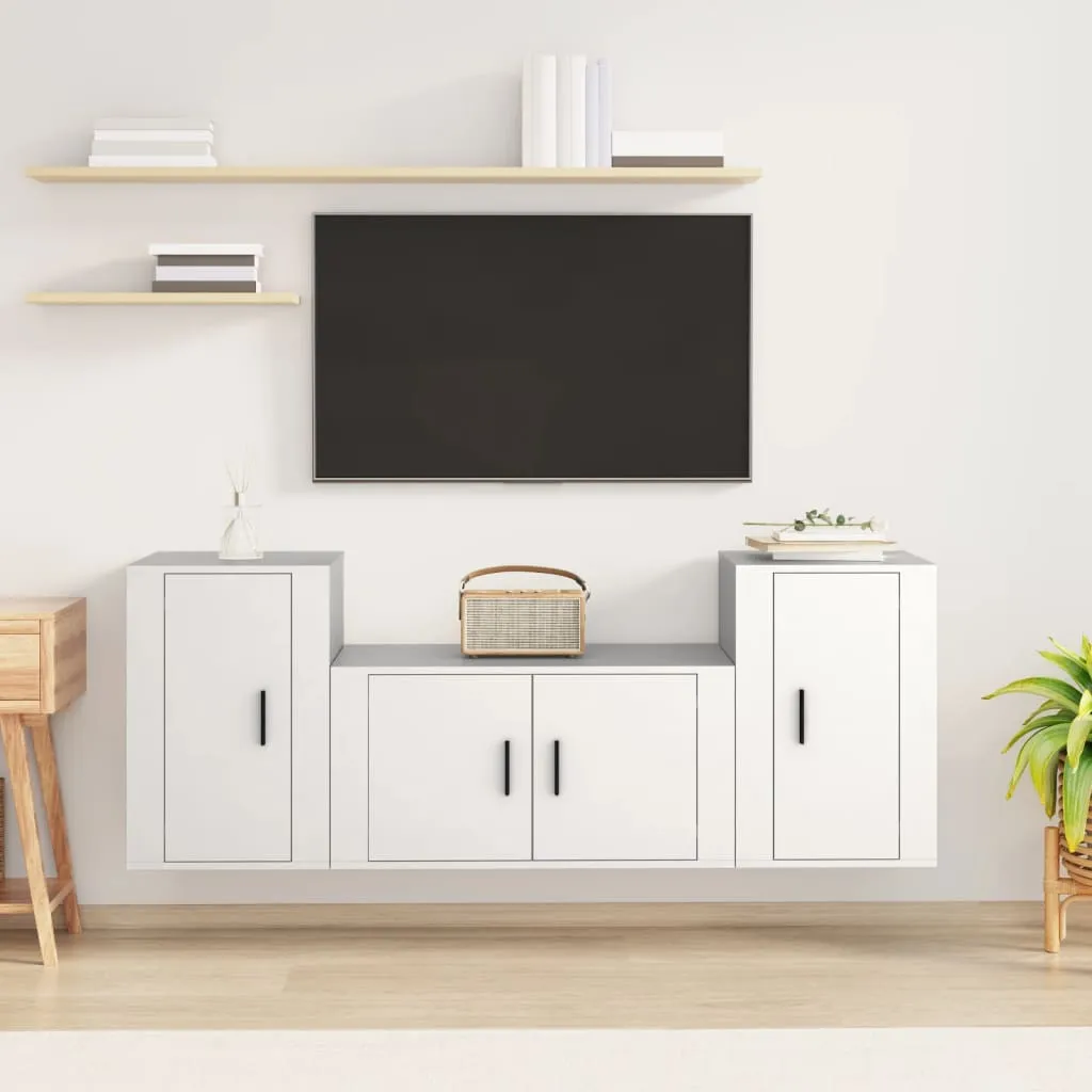 vidaXL Set Mobili Porta TV 3 pz Bianco in Legno Multistrato