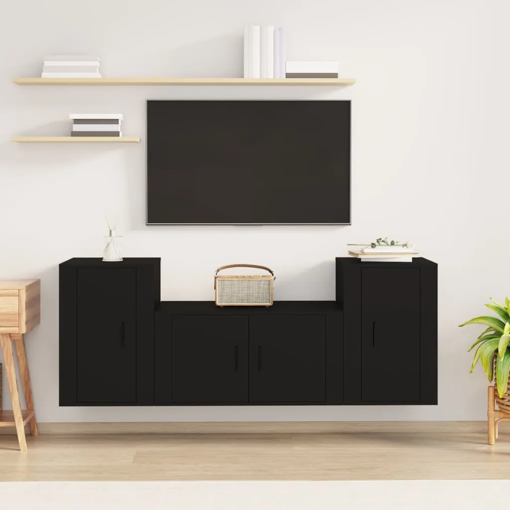 vidaXL Set Mobili Porta TV 3 pz Nero in Legno Multistrato