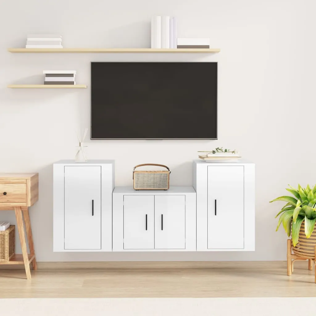 vidaXL Set Mobili Porta TV 3 pz Bianco Lucido in Legno Multistrato