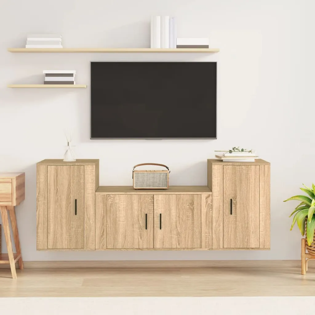 vidaXL Set di Mobili Porta TV 3 pz Rovere Sonoma in Legno Multistrato