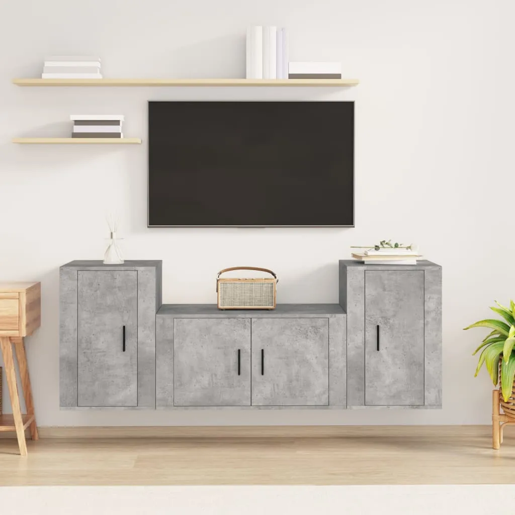 vidaXL Set di Mobili Porta TV 3 pz Grigio Cemento in Legno Multistrato