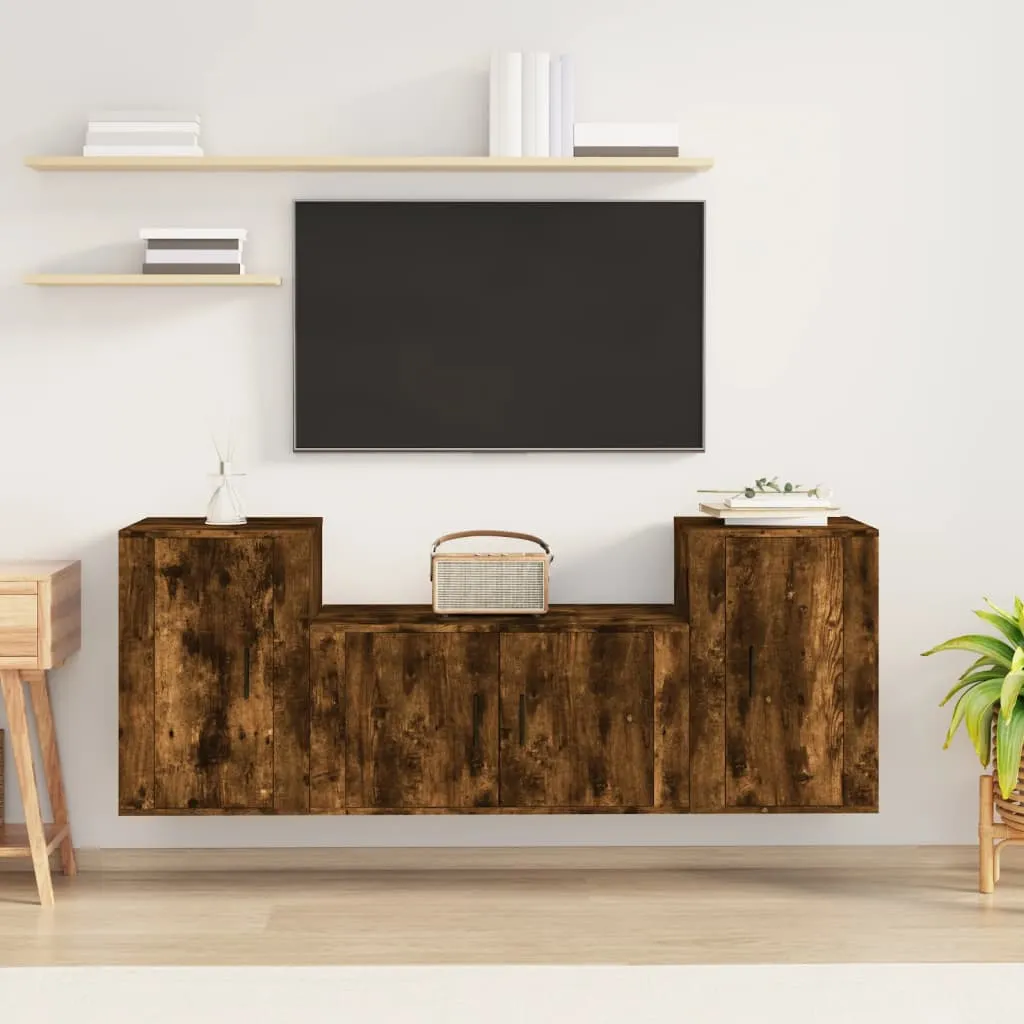 vidaXL Set Mobili Porta TV 3 pz Rovere Fumo in Legno Multistrato