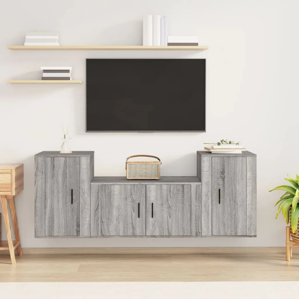 vidaXL Set Mobili Porta TV 3 pz Grigio Sonoma in Legno Multistrato