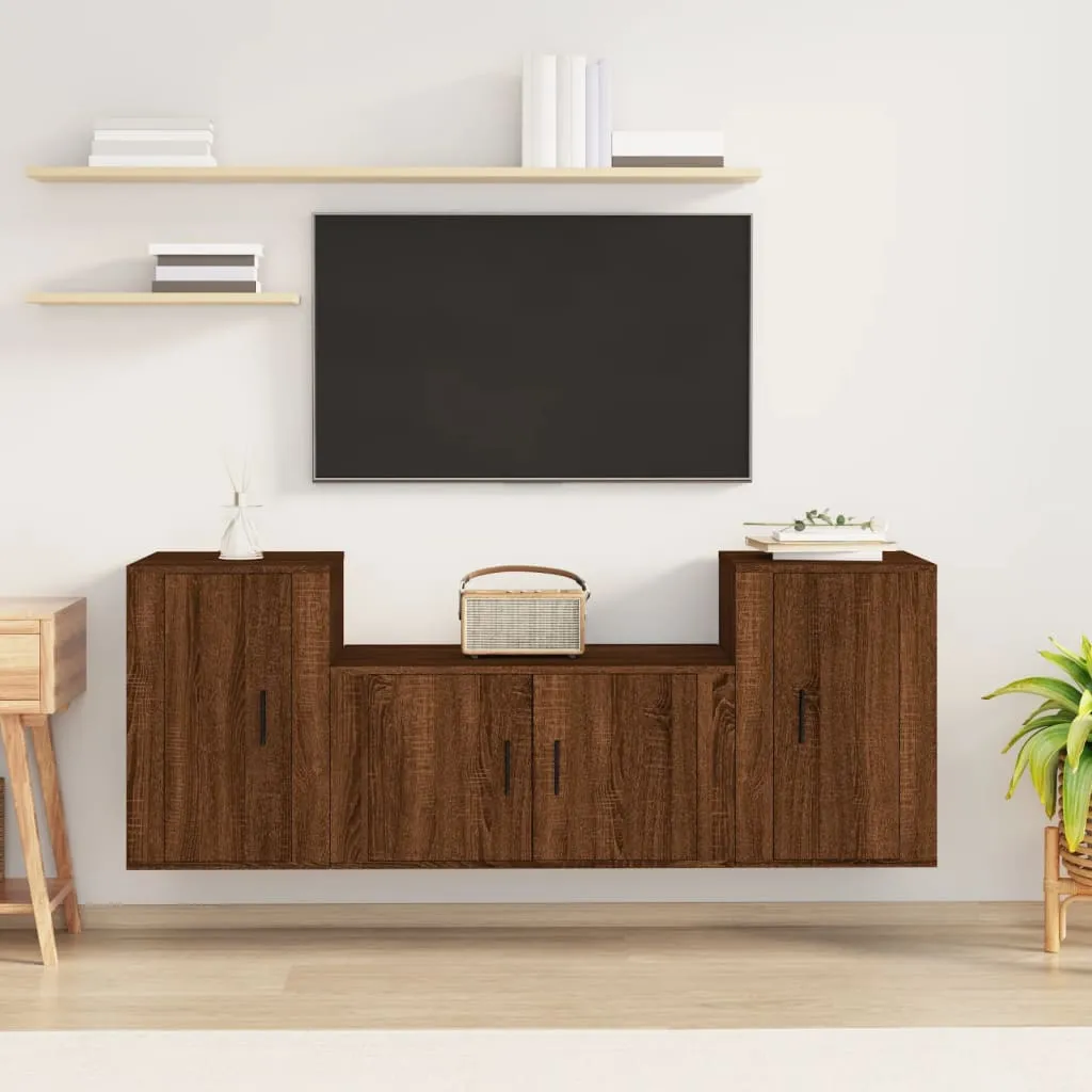 vidaXL Set Mobili Porta TV 3 pz Rovere Marrone in Legno Multistrato