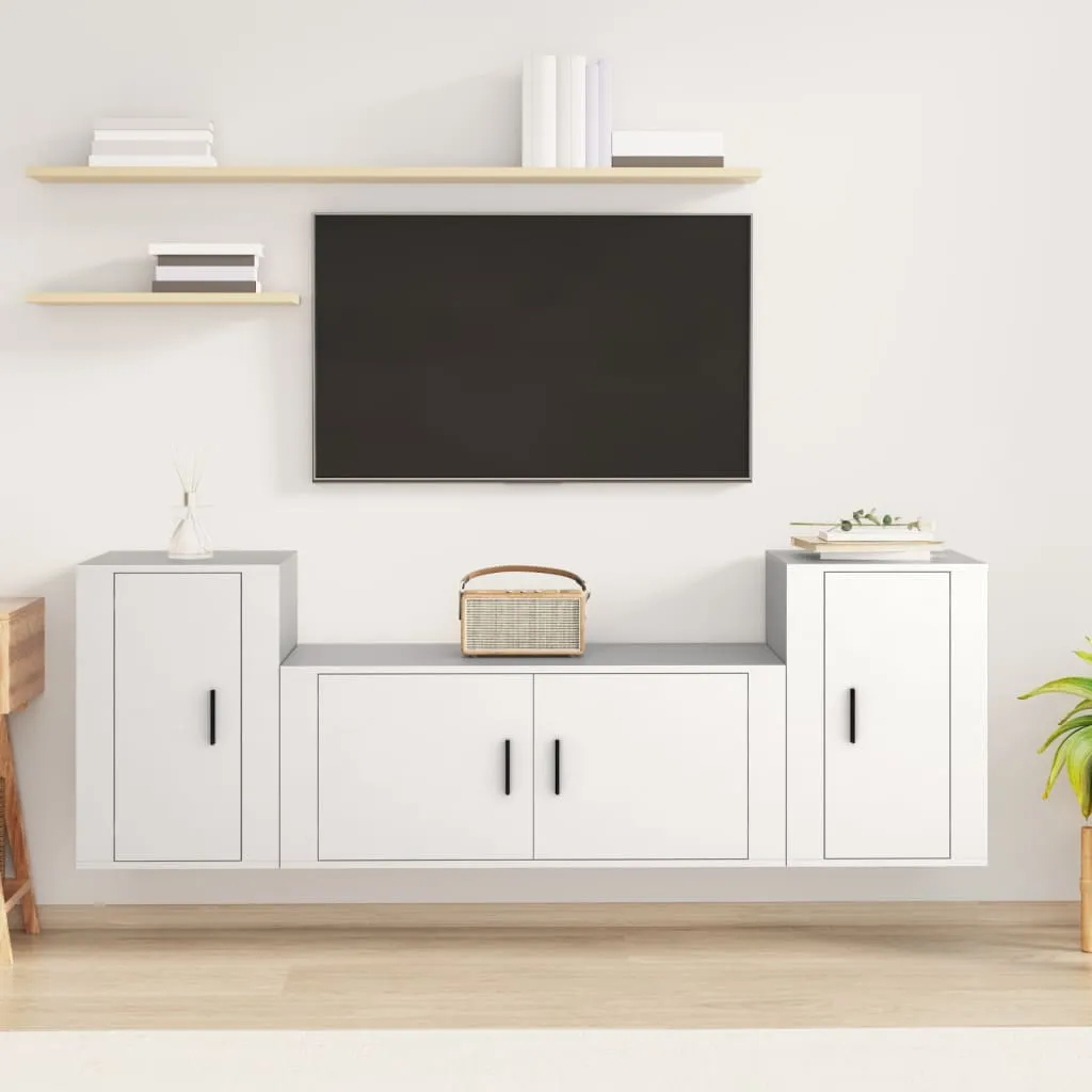 vidaXL Set Mobili Porta TV 3 pz Bianco in Legno Multistrato