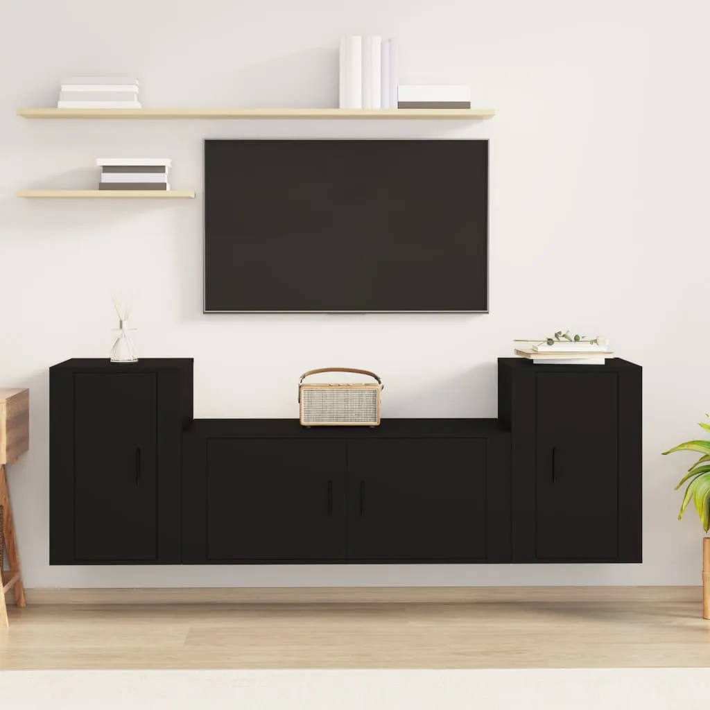 vidaXL Set Mobili Porta TV 3 pz Nero in Legno Multistrato