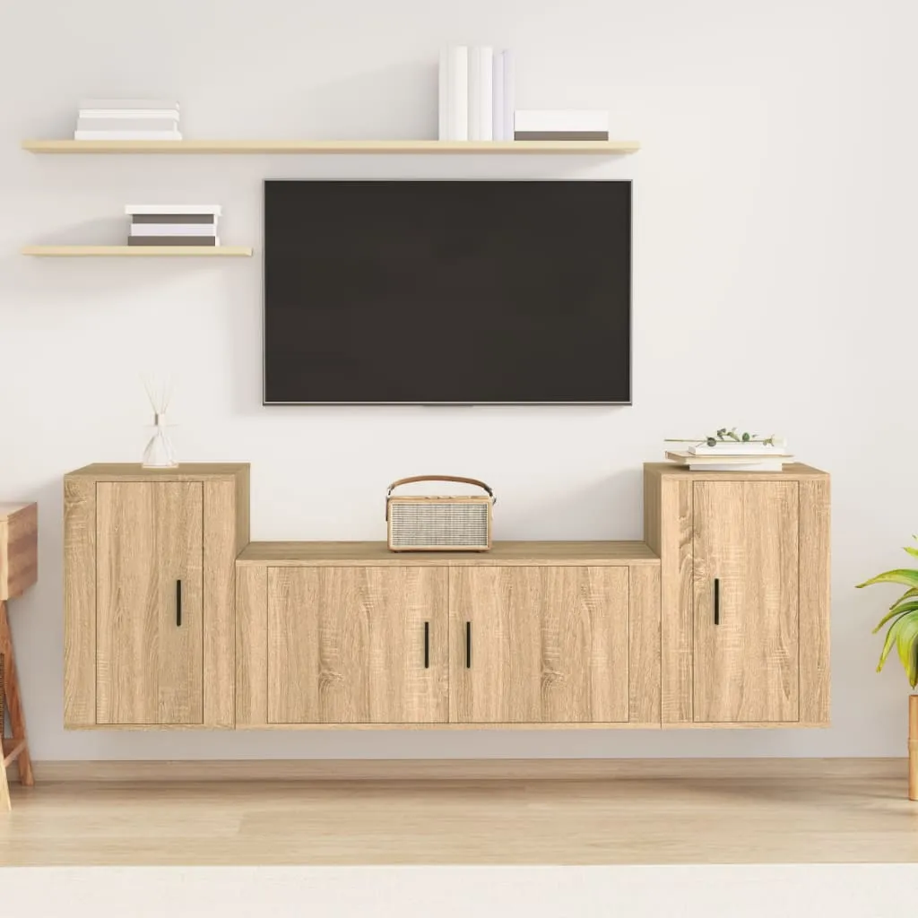 vidaXL Set di Mobili Porta TV 3 pz Rovere Sonoma in Legno Multistrato