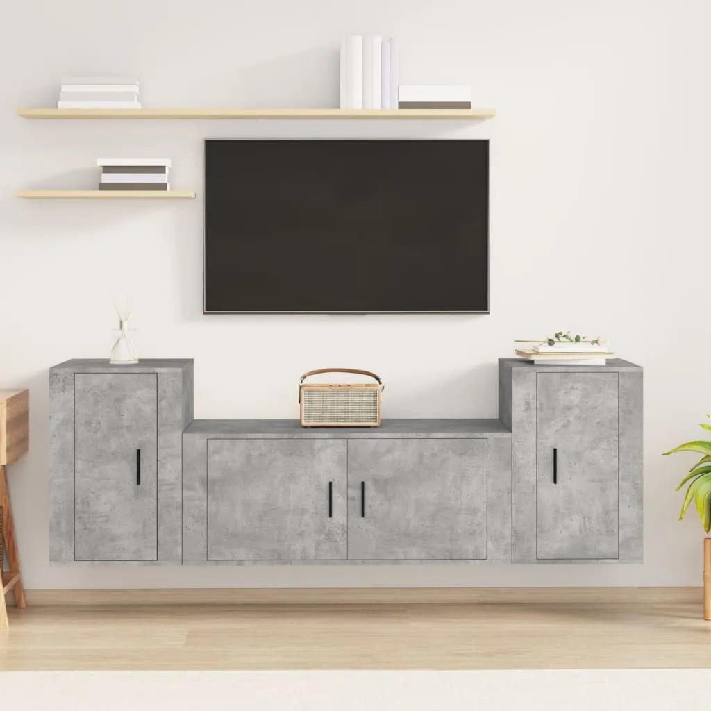 vidaXL Set di Mobili Porta TV 3 pz Grigio Cemento in Legno Multistrato