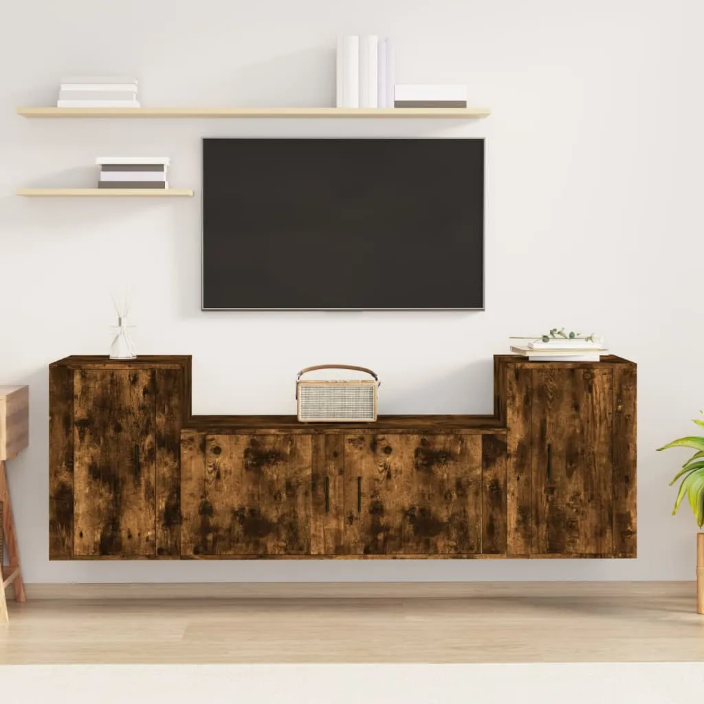 vidaXL Set Mobili Porta TV 3 pz Rovere Fumo in Legno Multistrato