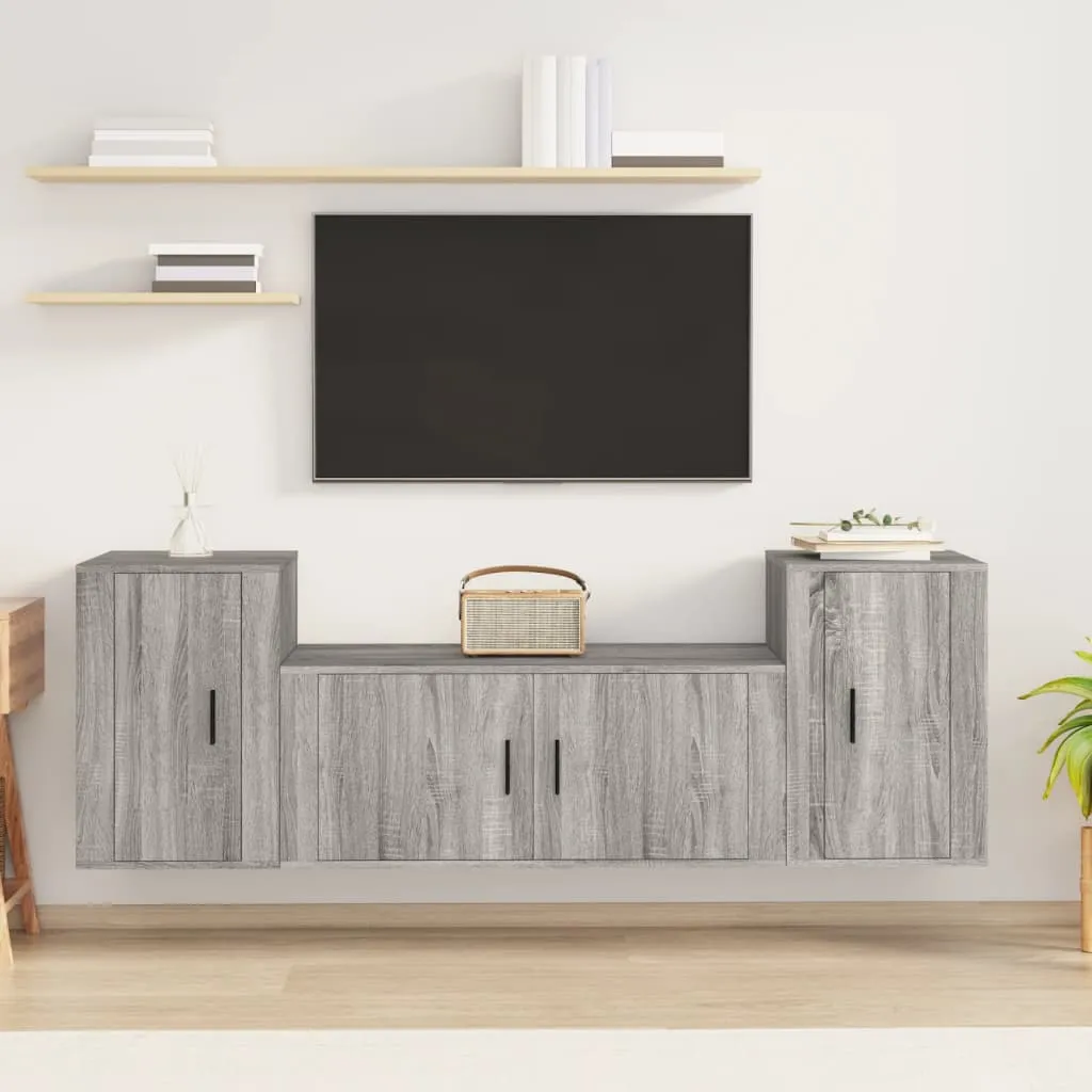 vidaXL Set Mobili Porta TV 3 pz Grigio Sonoma in Legno Multistrato