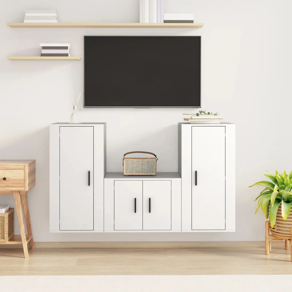 vidaXL Set Mobili Porta TV 3 pz Bianco in Legno Multistrato