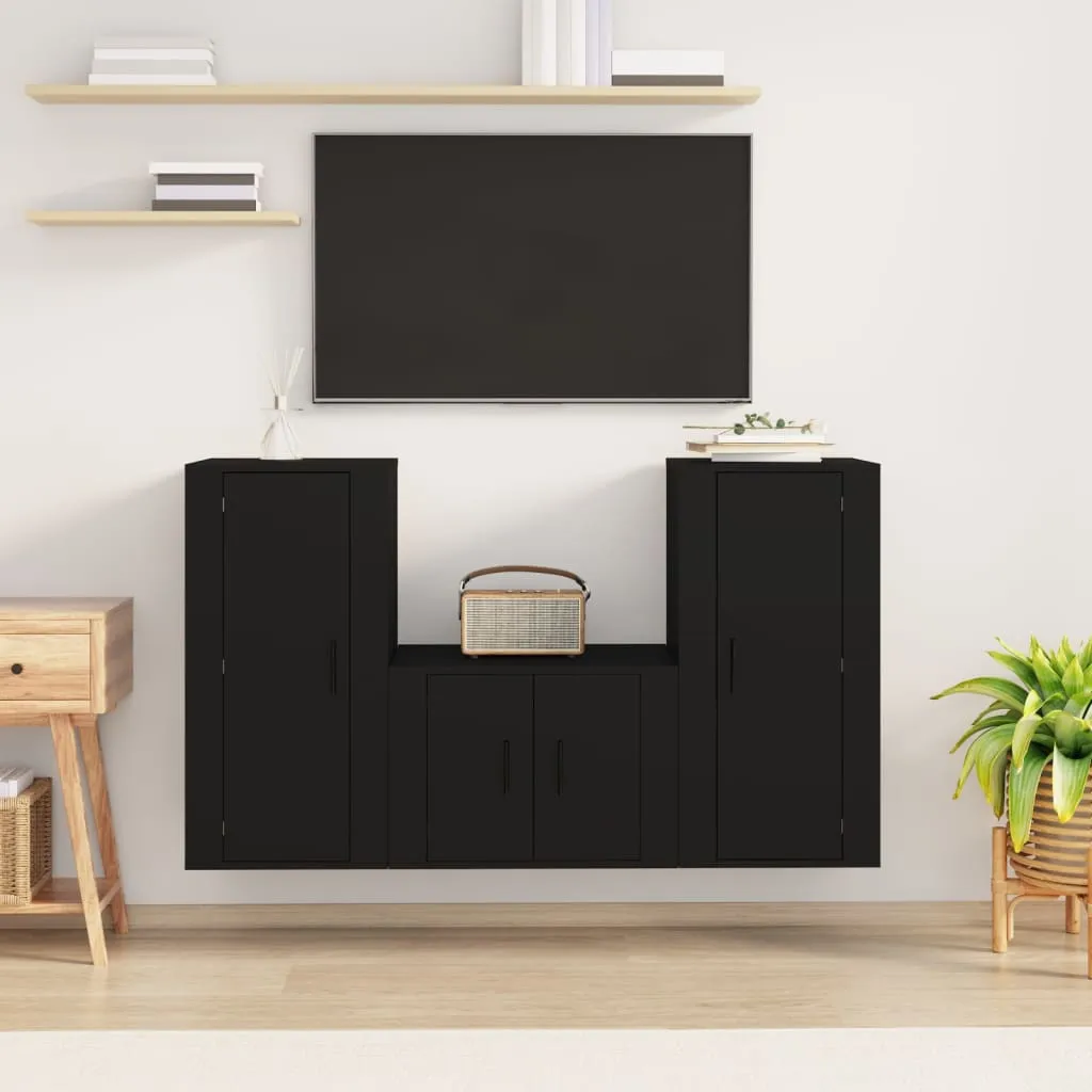 vidaXL Set Mobili Porta TV 3 pz Nero in Legno Multistrato