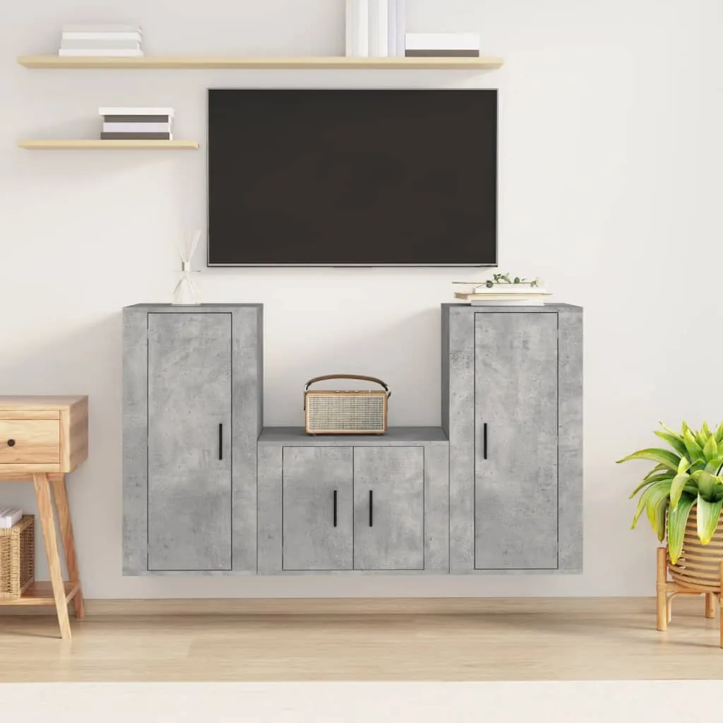 vidaXL Set di Mobili Porta TV 3 pz Grigio Cemento in Legno Multistrato