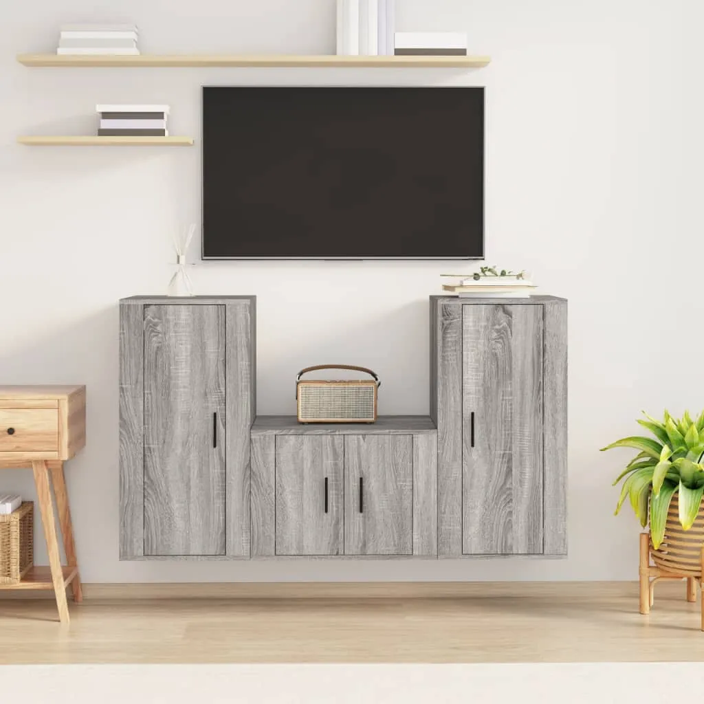 vidaXL Set Mobili Porta TV 3 pz Grigio Sonoma in Legno Multistrato