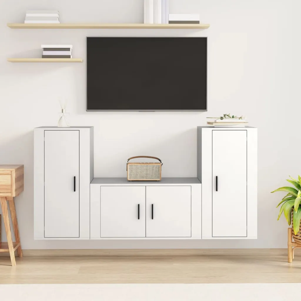 vidaXL Set Mobili Porta TV 3 pz Bianco in Legno Multistrato