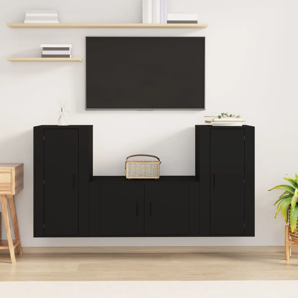 vidaXL Set Mobili Porta TV 3 pz Nero in Legno Multistrato