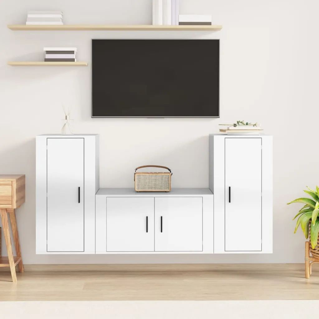 vidaXL Set Mobili Porta TV 3 pz Bianco Lucido in Legno Multistrato