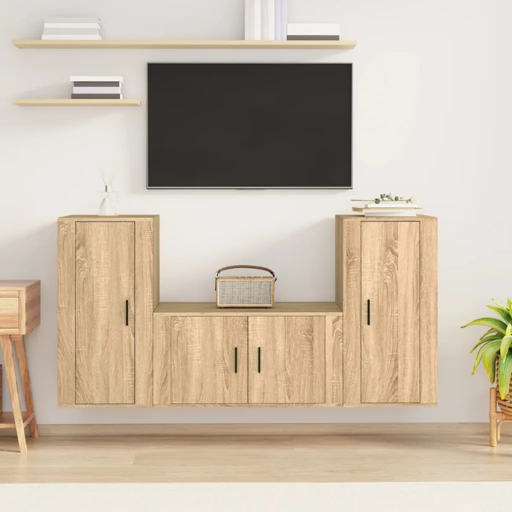 vidaXL Set di Mobili Porta TV 3 pz Rovere Sonoma in Legno Multistrato