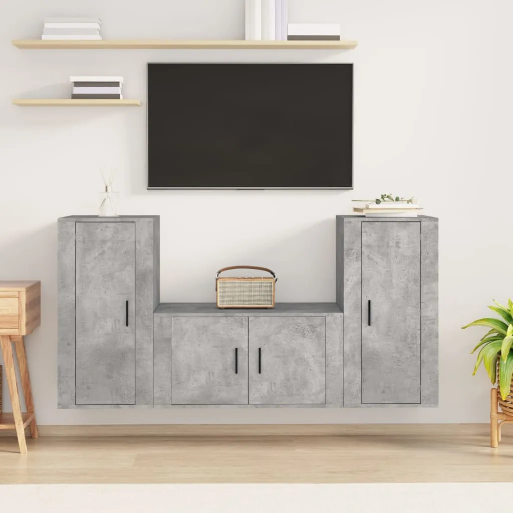 vidaXL Set di Mobili Porta TV 3 pz Grigio Cemento in Legno Multistrato