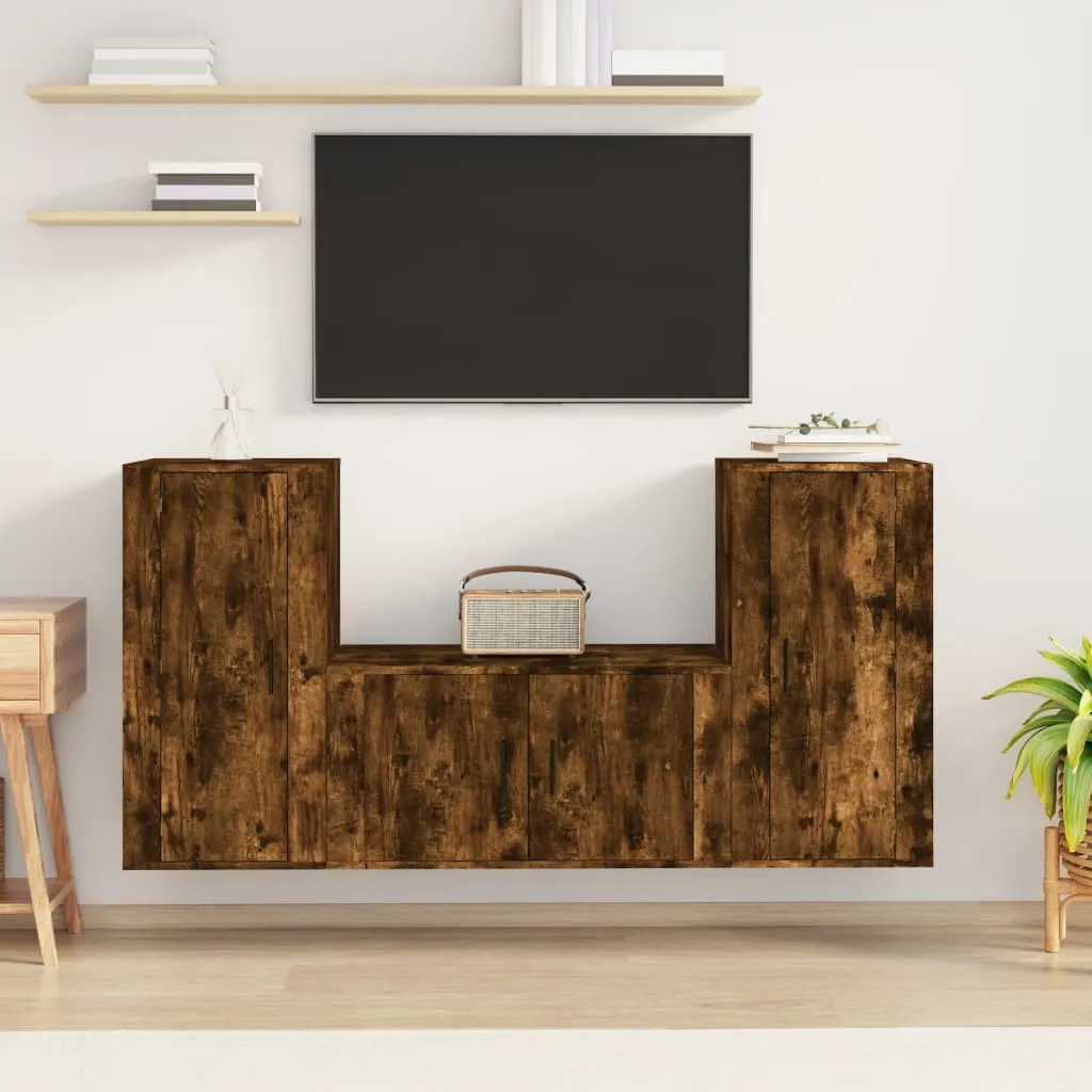 vidaXL Set Mobili Porta TV 3 pz Rovere Fumo in Legno Multistrato