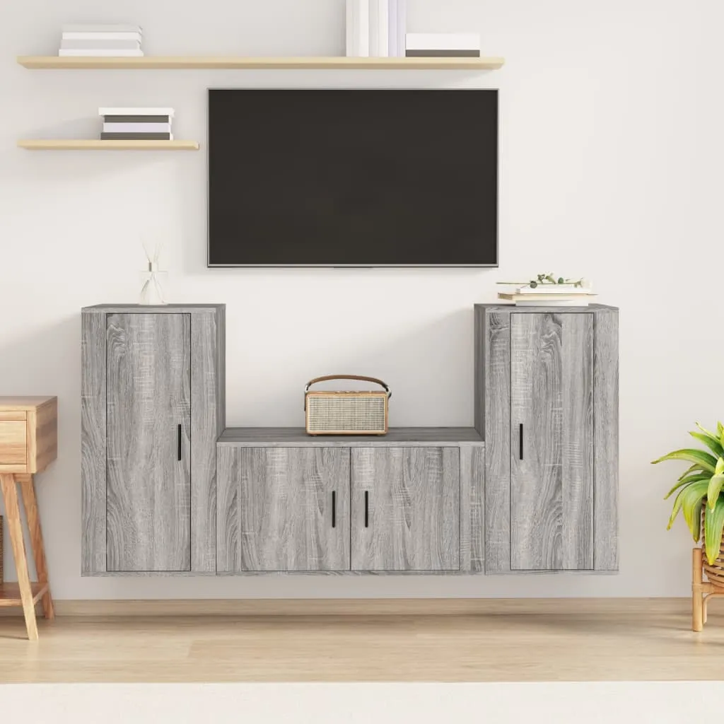 vidaXL Set Mobili Porta TV 3 pz Grigio Sonoma in Legno Multistrato