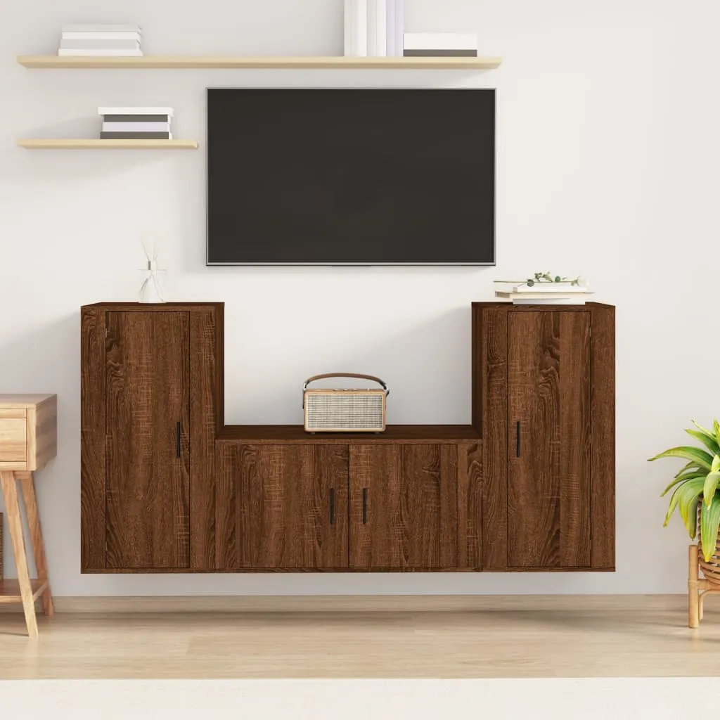 vidaXL Set Mobili Porta TV 3 pz Rovere Marrone in Legno Multistrato