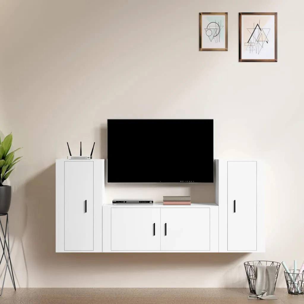 vidaXL Set Mobili Porta TV 3 pz Bianco in Legno Multistrato