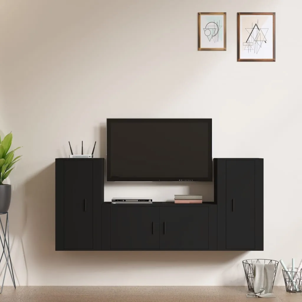 vidaXL Set Mobili Porta TV 3 pz Nero in Legno Multistrato