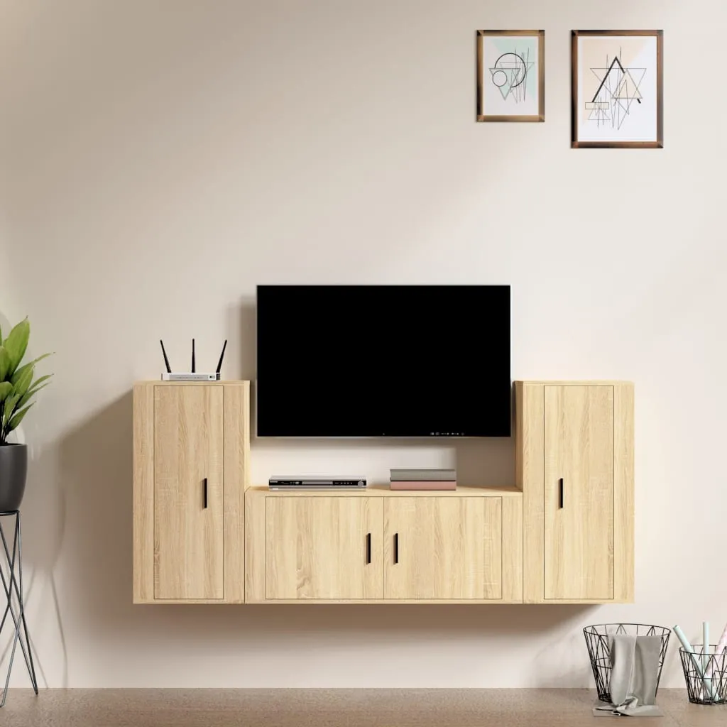 vidaXL Set di Mobili Porta TV 3 pz Rovere Sonoma in Legno Multistrato