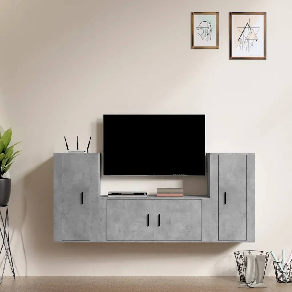 vidaXL Set di Mobili Porta TV 3 pz Grigio Cemento in Legno Multistrato