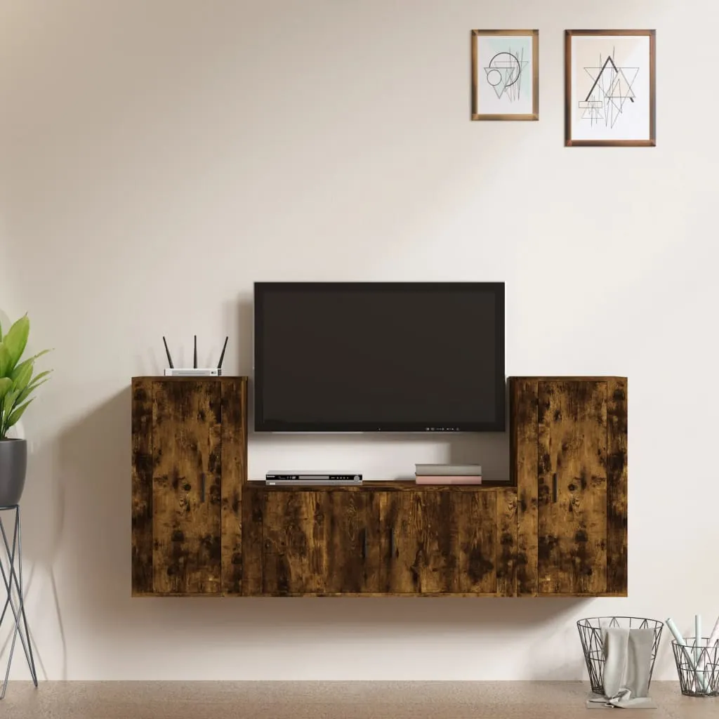 vidaXL Set Mobili Porta TV 3 pz Rovere Fumo in Legno Multistrato